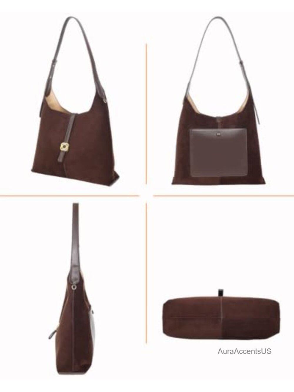 Faux Suede Hobo Shoulder Bag Adjustable Strap Medium Tote Handbag - Picture 3 of 6